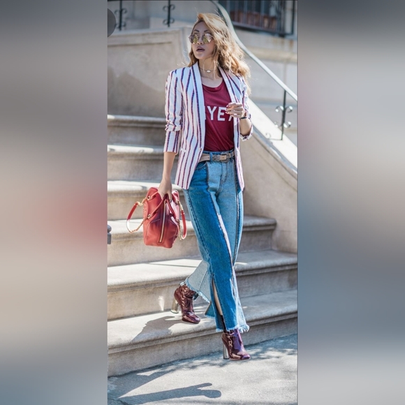 Vintage Denim Crop Striped Jacket Panels Button Down NWT Size L - Picture 8 of 16